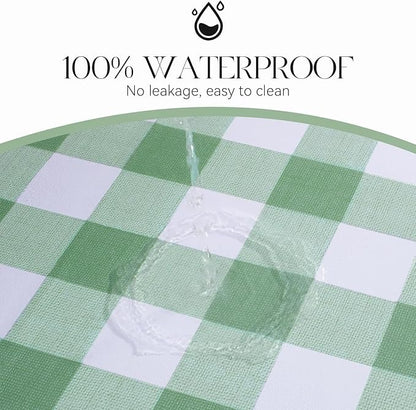 PVC Waterproof Plaid Wrap Plaid Tablecloth in White and Green
