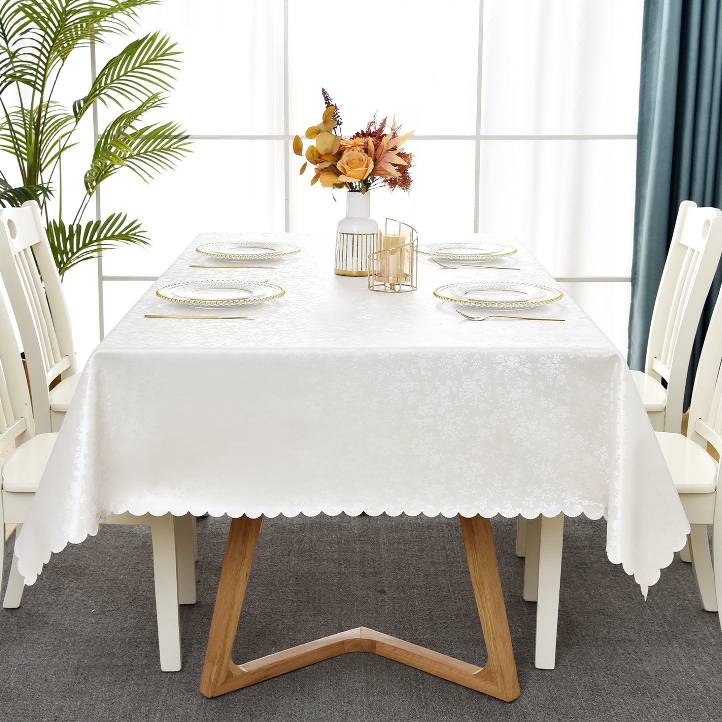 Polyurethane 100% Waterproof and Oil Resistant Chequered Tablecloth in White