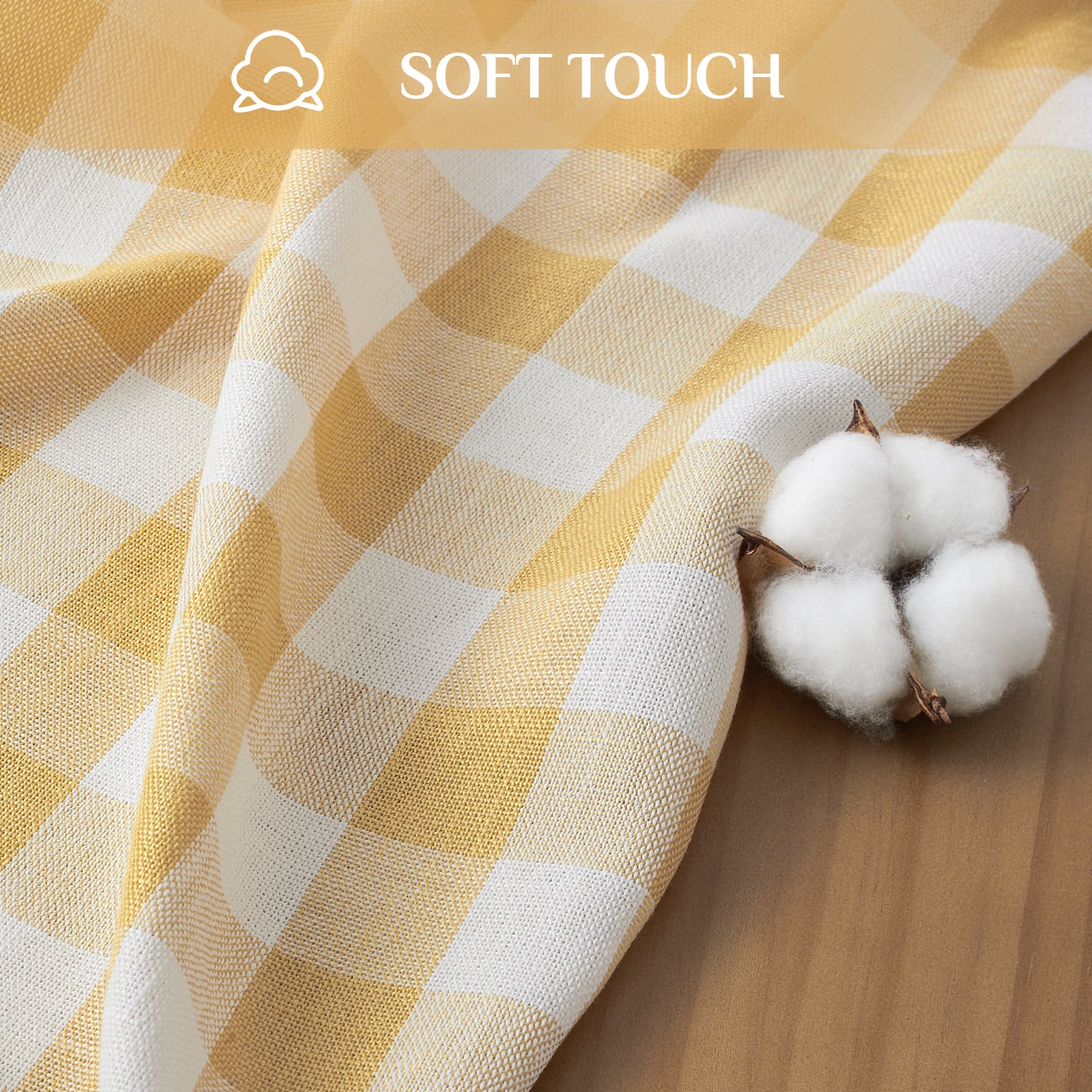 Wrinkle-Resistant Cotton Blend Classic Gingham Tablecloth with Tassels in Yellow