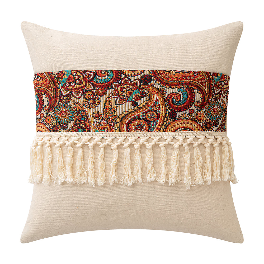 Jacquard Patchwork Throw Pillowcases -Straight Fringe