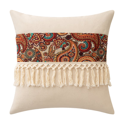 Jacquard Patchwork Throw Pillowcases -Straight Fringe