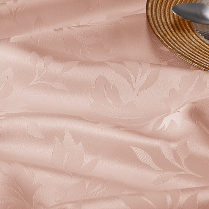 Polyester Jacquard Waterproof Damask Floral Pattern Tablecloth in Pink