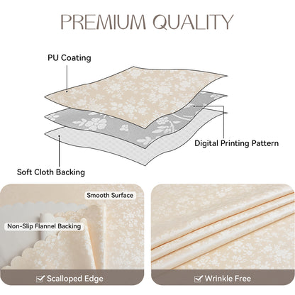 Polyurethane 100% Waterproof and Oil Resistant Chequered Tablecloth in Beige