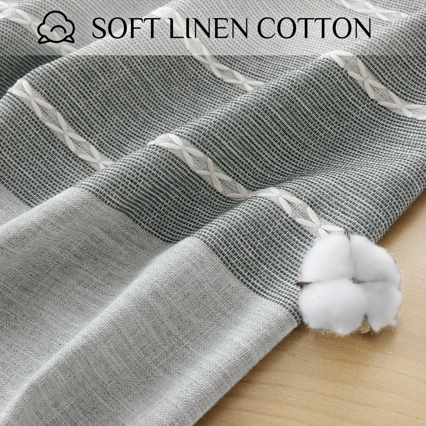 Wrinkle-Resistant and Waterproof Cotton Blend Tassel Tablecloth in Grey Lines