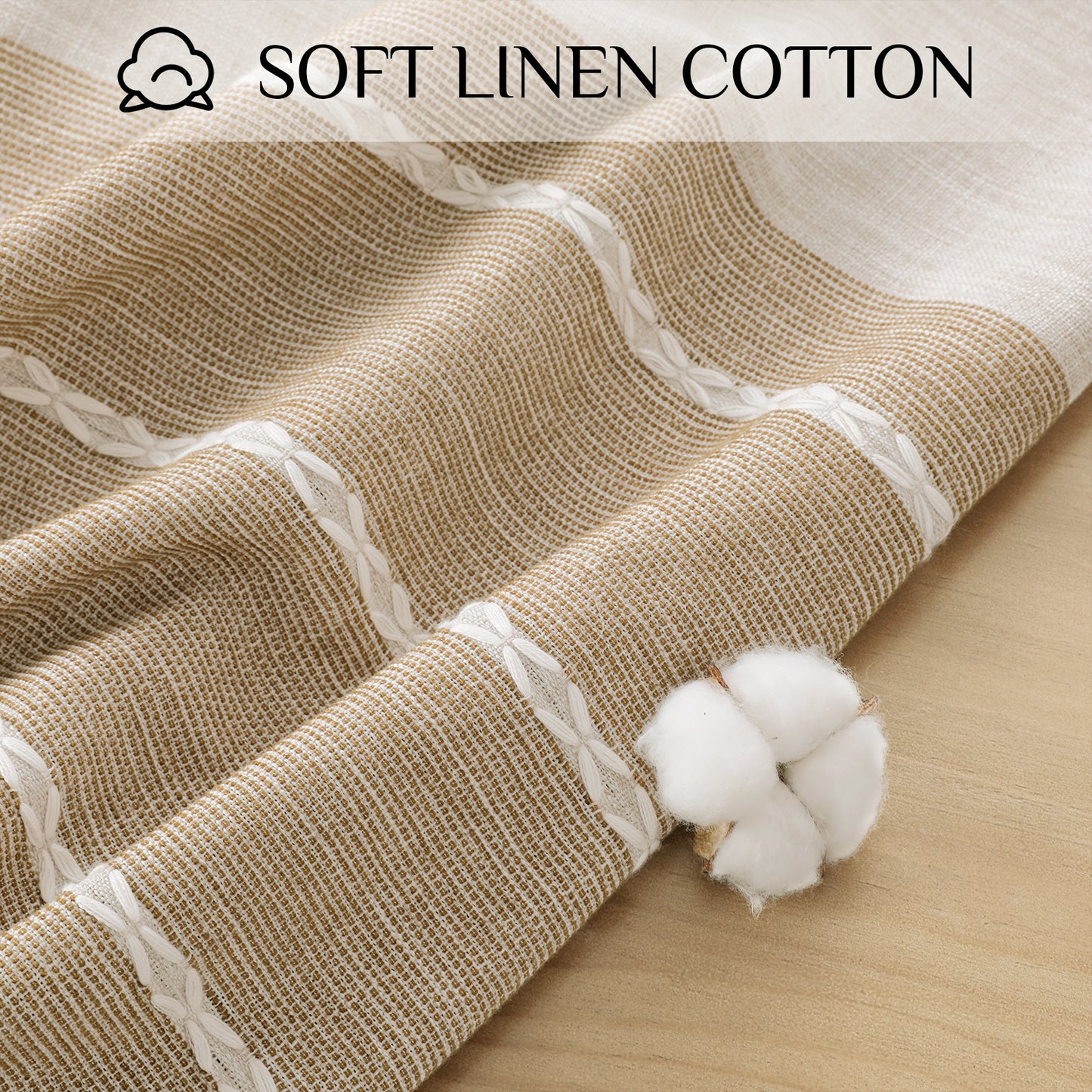 Wrinkle-Resistant and Waterproof Cotton Blend Tassel Tablecloth in Coffee Lines