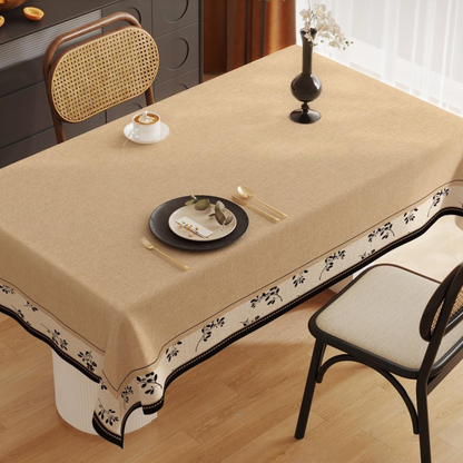 Polyester French Vintage Brown and White Contrast Tablecloth
