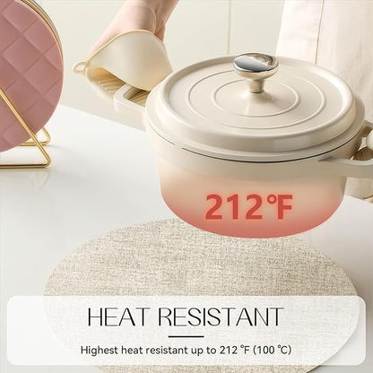 Polyurethane Linen-textured 100% Waterproof Oil-Proof Wipeable Heat Resistant Round Placemats Set in Beige