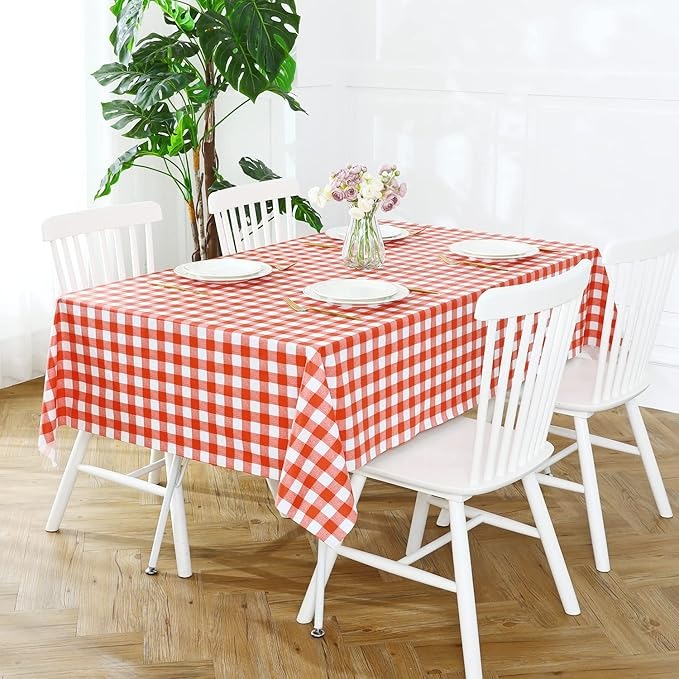 PVC Waterproof and Oil Resistant Plaid Tablecloth in Red