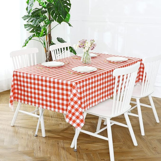 PVC Waterproof and Oil Resistant Plaid Tablecloth in Red