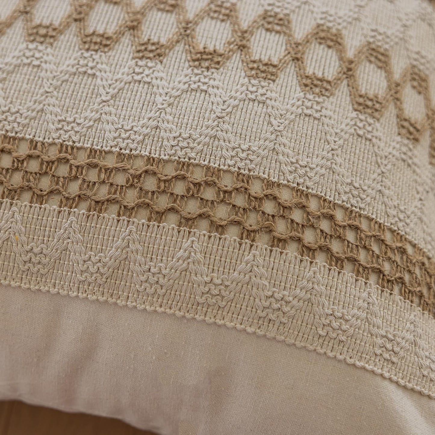 Bohemian neutral triple striped pillowcases with tassels
