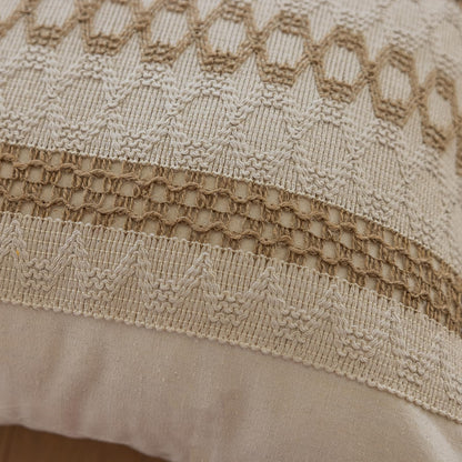 Bohemian neutral triple striped pillowcases with tassels