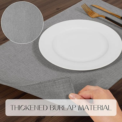 Polyester Burlap Waterproof Oil Resistant Wipeable Heat Resistant Placemats Set in Light Grey
