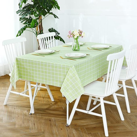 PVC Waterproof and Oil Resistant LargePlaid Tablecloth in Green and White