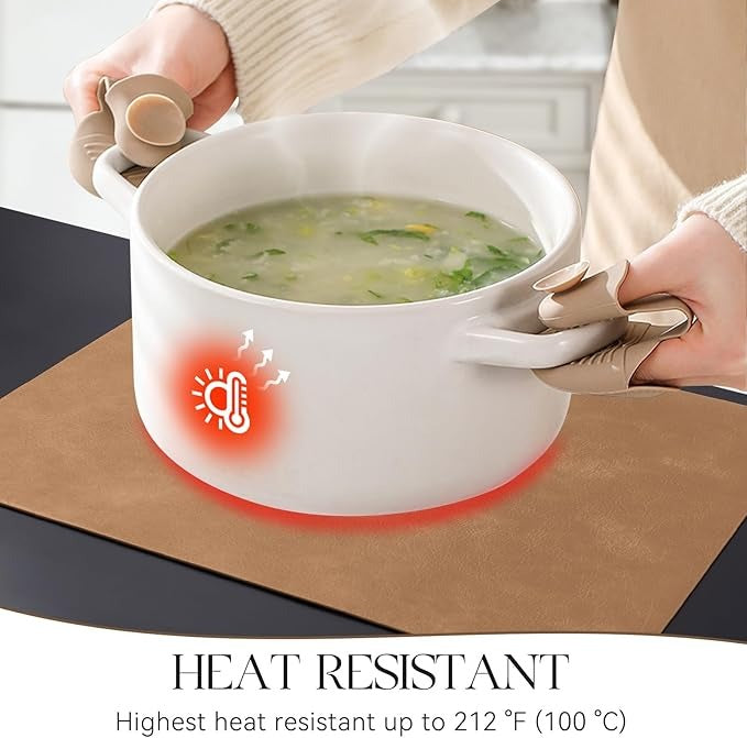 Polyurethane 100% Waterproof Oil-Proof Wipeable Heat Resistant Placemats Set in Camel