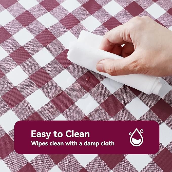PVC Waterproof and Oil Resistant Plaid Tablecloth in Burgundy and White
