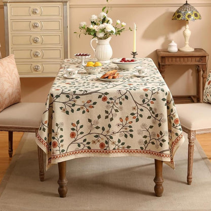 Chenille scrollwork floral print tablecloth