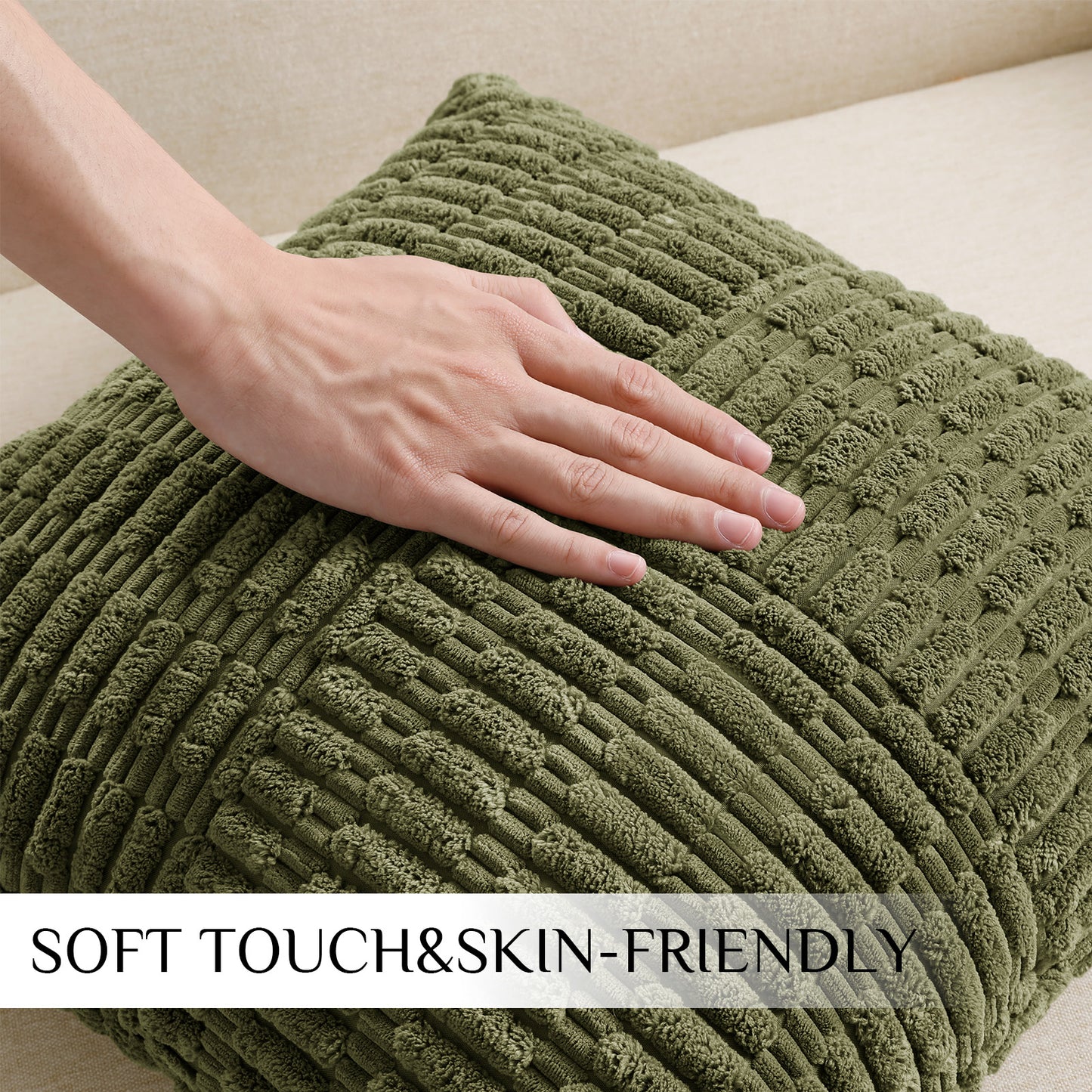 Soft Corduroy Puffy Irregularly Stripe Pattern Pillowcases in Olive-green