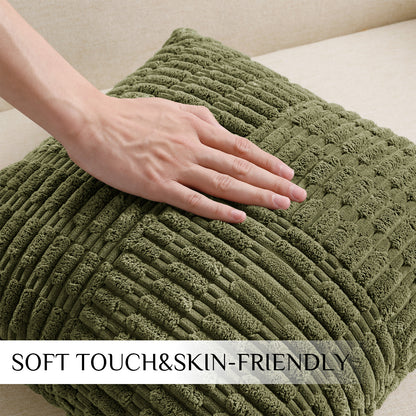 Soft Corduroy Puffy Irregularly Stripe Pattern Pillowcases in Olive-green