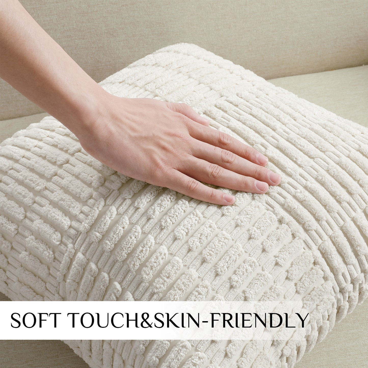Soft Corduroy Puffy Irregularly Stripe Pattern Pillowcases in Cream