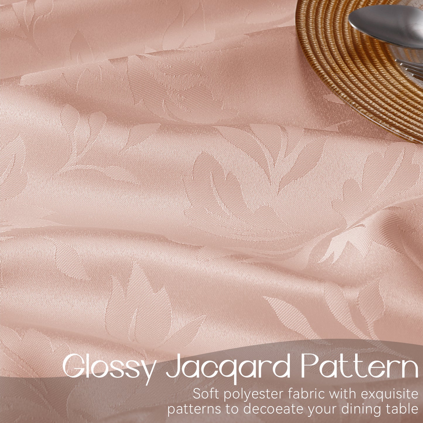 Polyester Jacquard Waterproof Damask Floral Pattern Tablecloth in Pink
