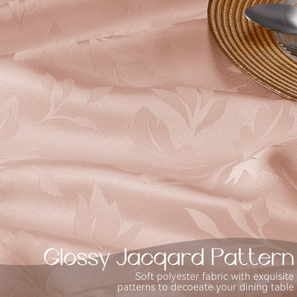 Polyester Jacquard Waterproof Damask Floral Pattern Tablecloth in Pink