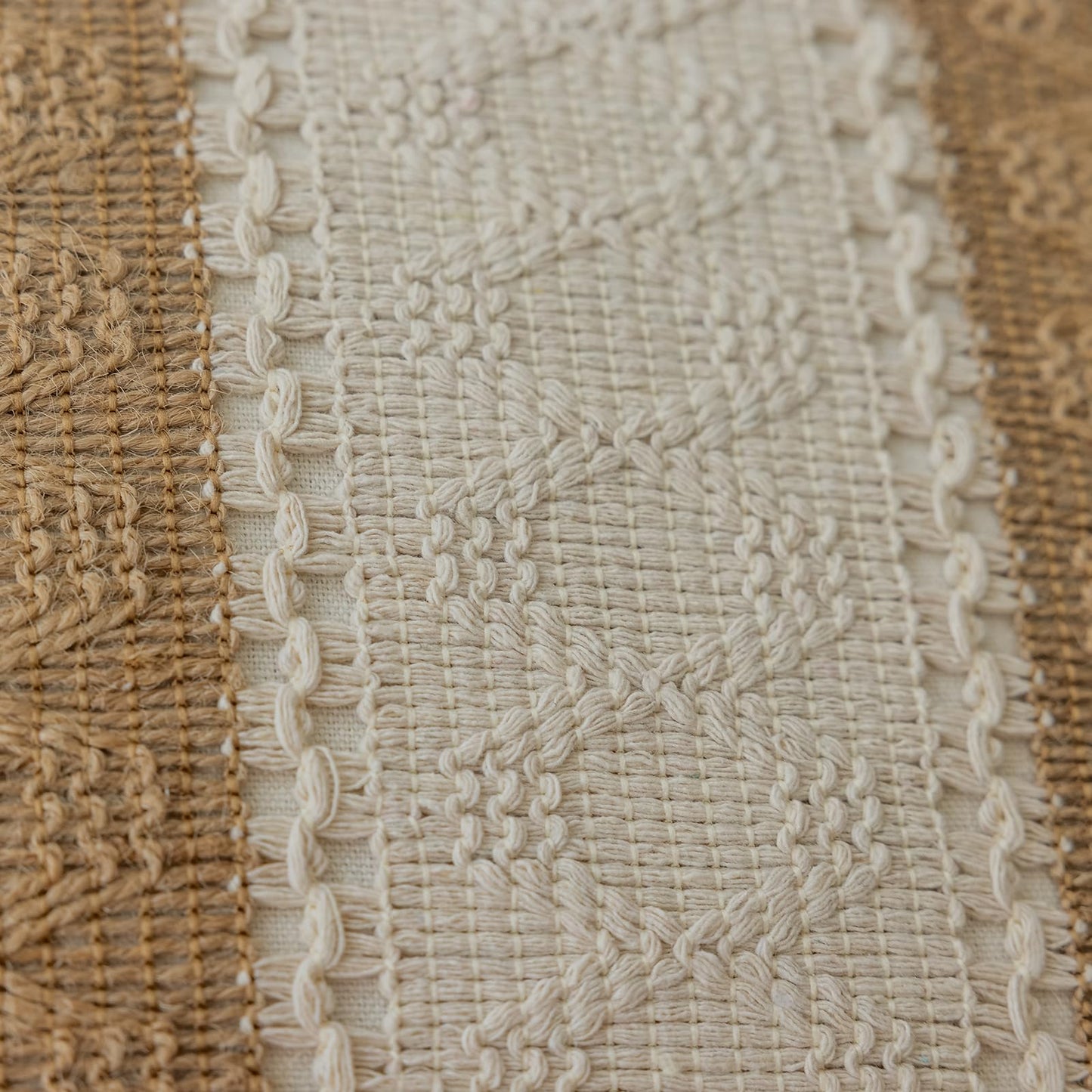 Bohemian neutral double striped pillowcases with tassels