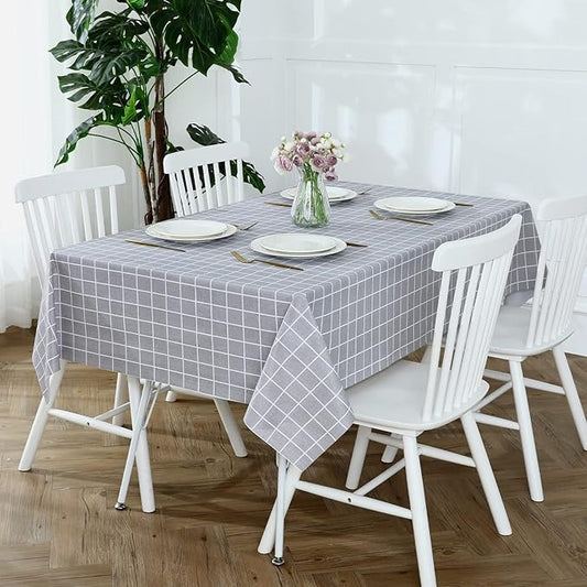 PVC Waterproof and Oil Resistant LargePlaid Tablecloth in Gray