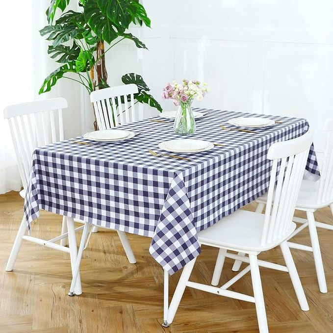 PVC Waterproof and Oil Resistant Plaid Tablecloth in Navy Blue
