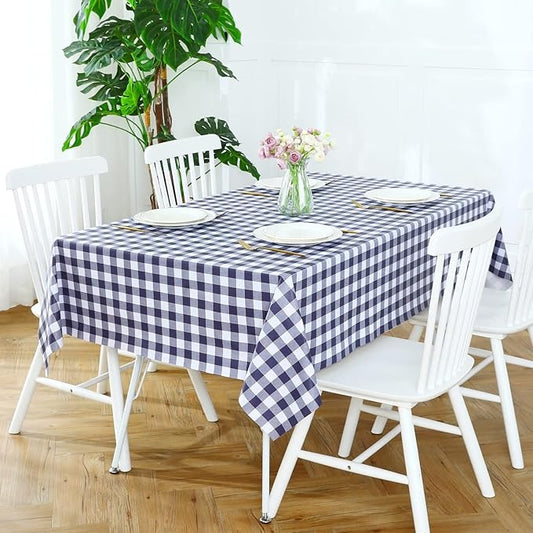 PVC Waterproof and Oil Resistant Plaid Tablecloth in Navy Blue