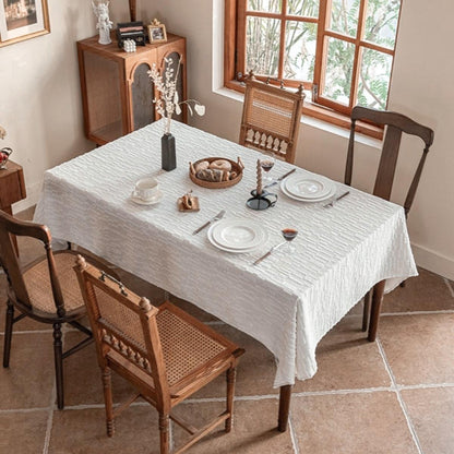 White Chenille Tablecloth with Irregular Texture