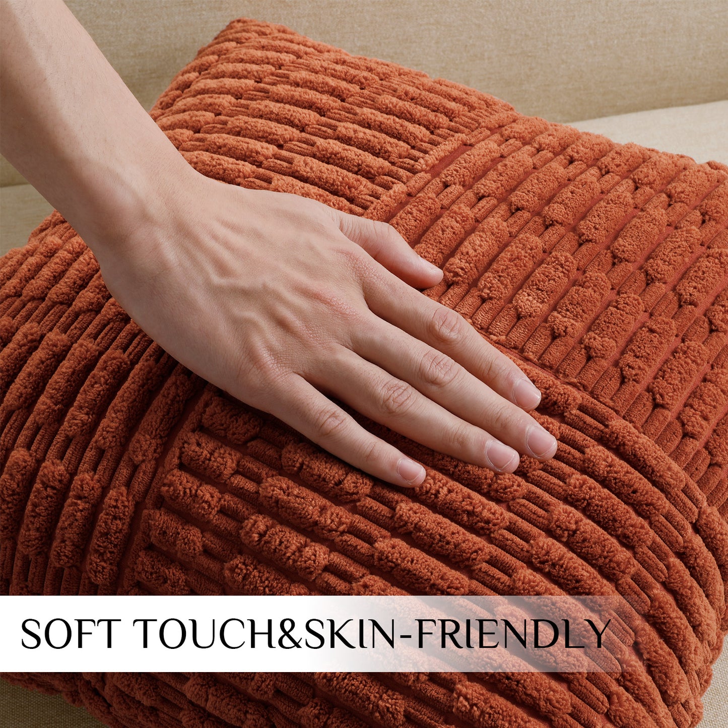 Soft Corduroy Puffy Irregularly Stripe Pattern Pillowcases in Rust