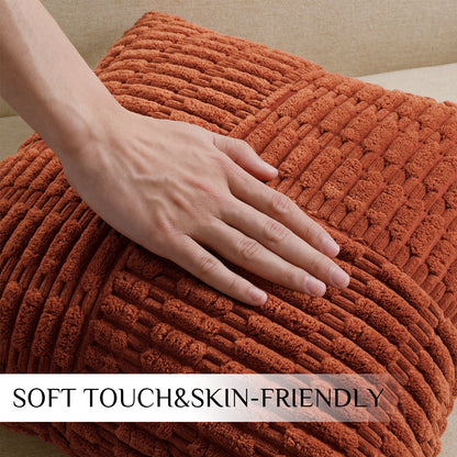 Soft Corduroy Puffy Irregularly Stripe Pattern Pillowcases in Rust