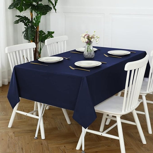 PVC Waterproof Burlap Textured Tablecloth in Navy Blue