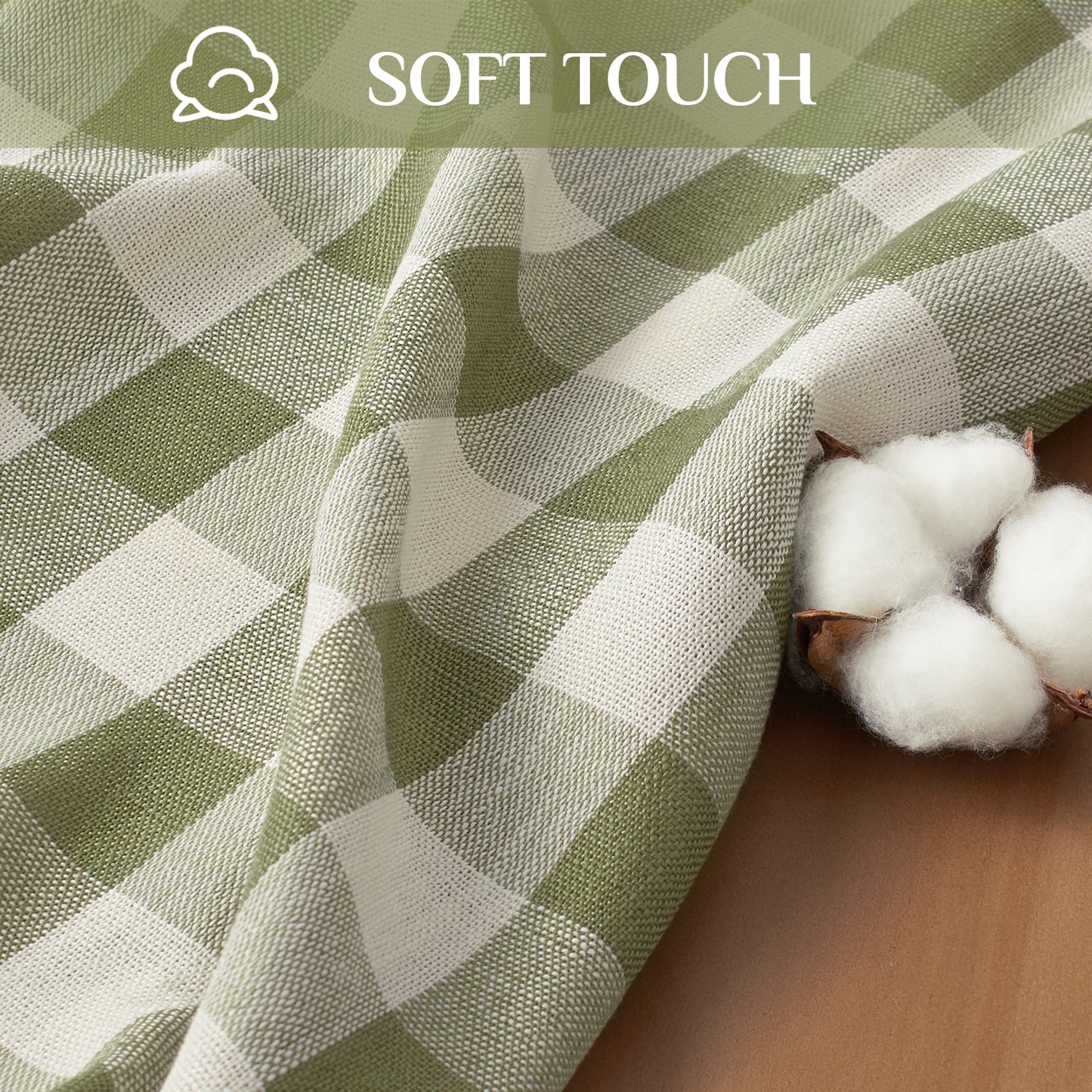 Wrinkle-Resistant Cotton Blend Classic Gingham Tablecloth with Tassels in Sage