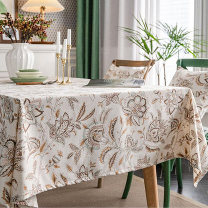 Cotton-Linen Blend Apricot Camellia Print Tablecloth