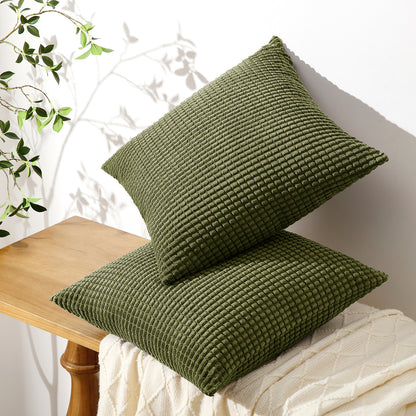 Soft Corduroy Corn-Kernel Pattern Pillowcases in Olive-green