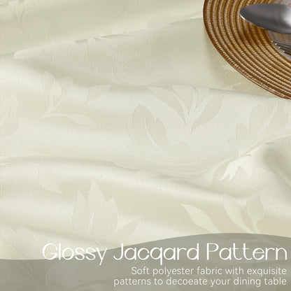 Polyester Jacquard Waterproof Damask Floral Pattern Tablecloth in Ivory