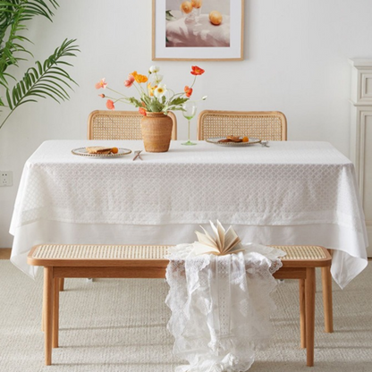 French-style cotton-linen double-layer lace tablecloth in White