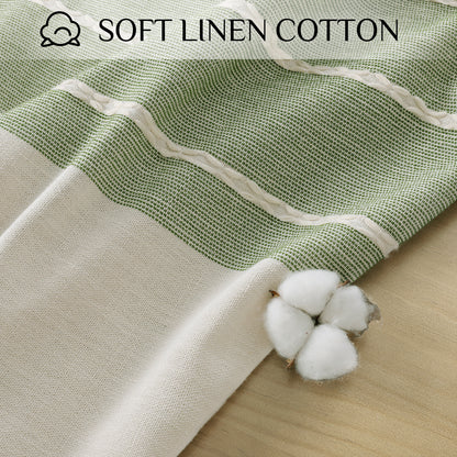 Wrinkle-Resistant and Waterproof Cotton Blend Tassel Tablecloth in Sage Lines