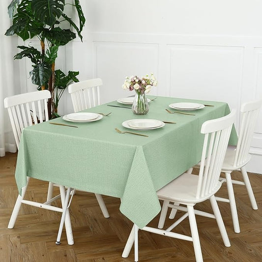 PVC Waterproof Burlap Textured Tablecloth in Light Sage Green