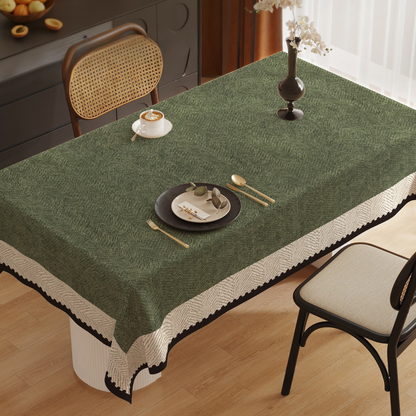 Polyester French Vintage Green and White Contrast Tablecloth