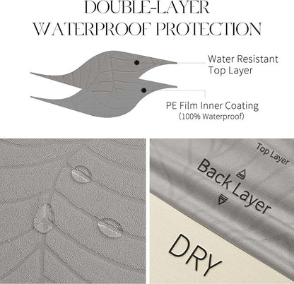 Polyester 100% Waterproof Leaf Pattern Chair Covers in Light Grey