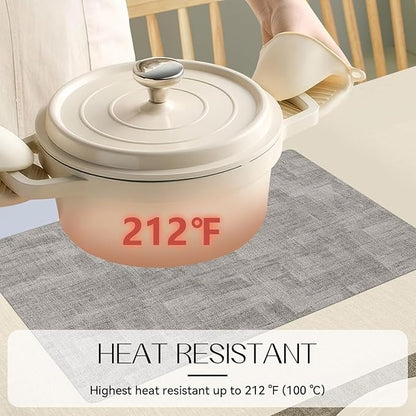Polyurethane Linen-textured 100% Waterproof Oil-Proof Wipeable Heat Resistant Placemats Set in Dark Grey and Light Grey