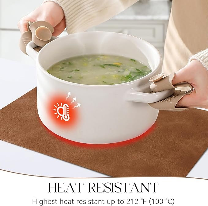 Polyurethane 100% Waterproof Oil-Proof Wipeable Heat Resistant Placemats Set in Reddish Brown