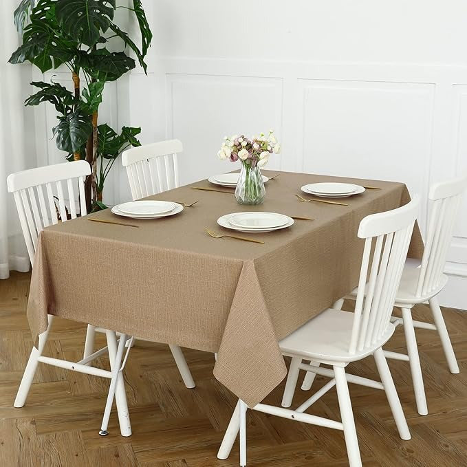PVC Waterproof Burlap Textured Tablecloth in Caramel