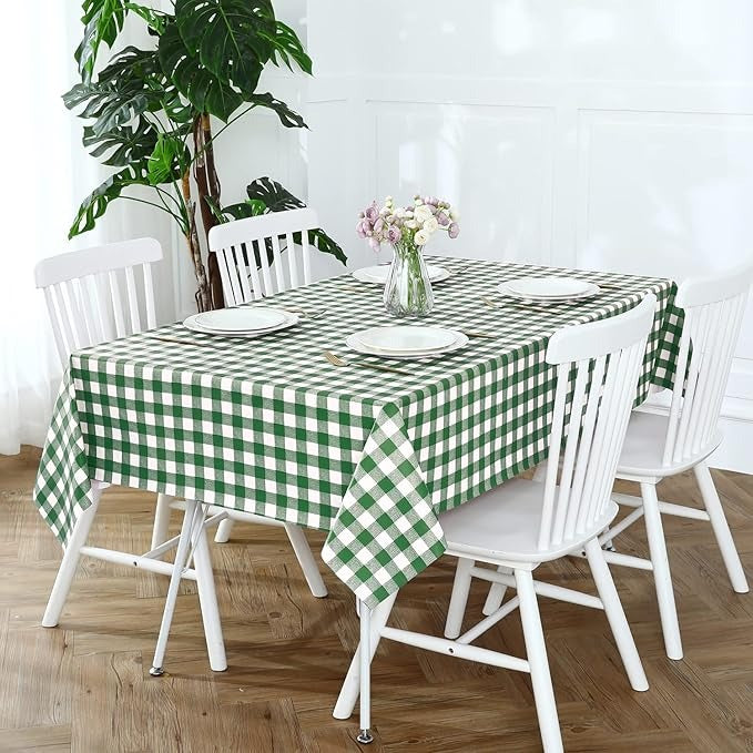 PVC Waterproof and Oil Resistant Plaid Tablecloth in Olive-Green