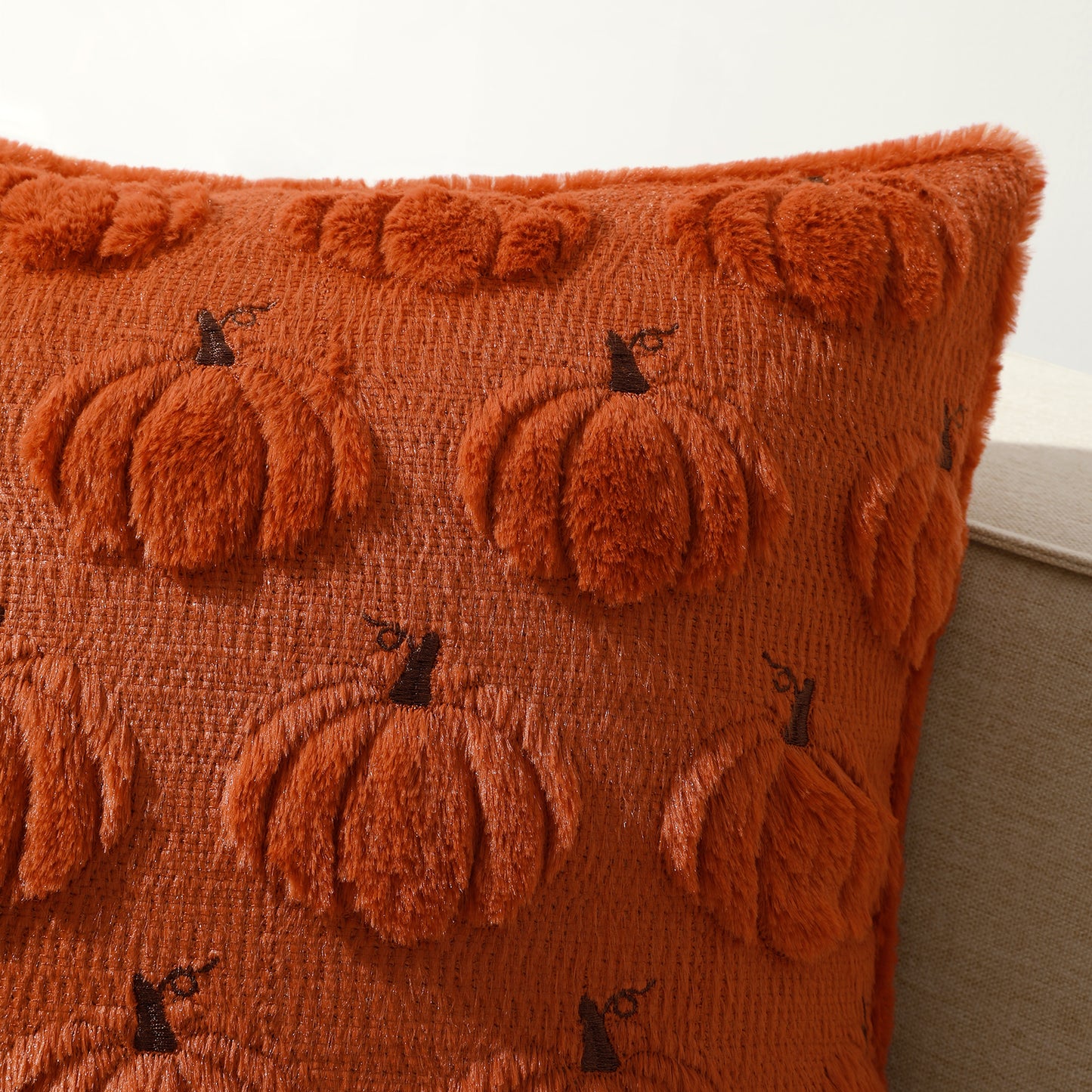 Thanksgiving Fall Harvest Pumpkin 3D Embroidery Pillowcases Cover in Rust