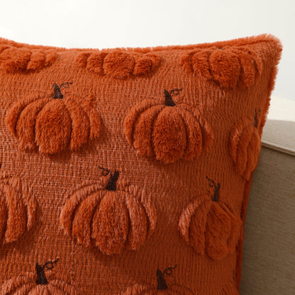 Thanksgiving Fall Harvest Pumpkin 3D Embroidery Pillowcases Cover in Rust