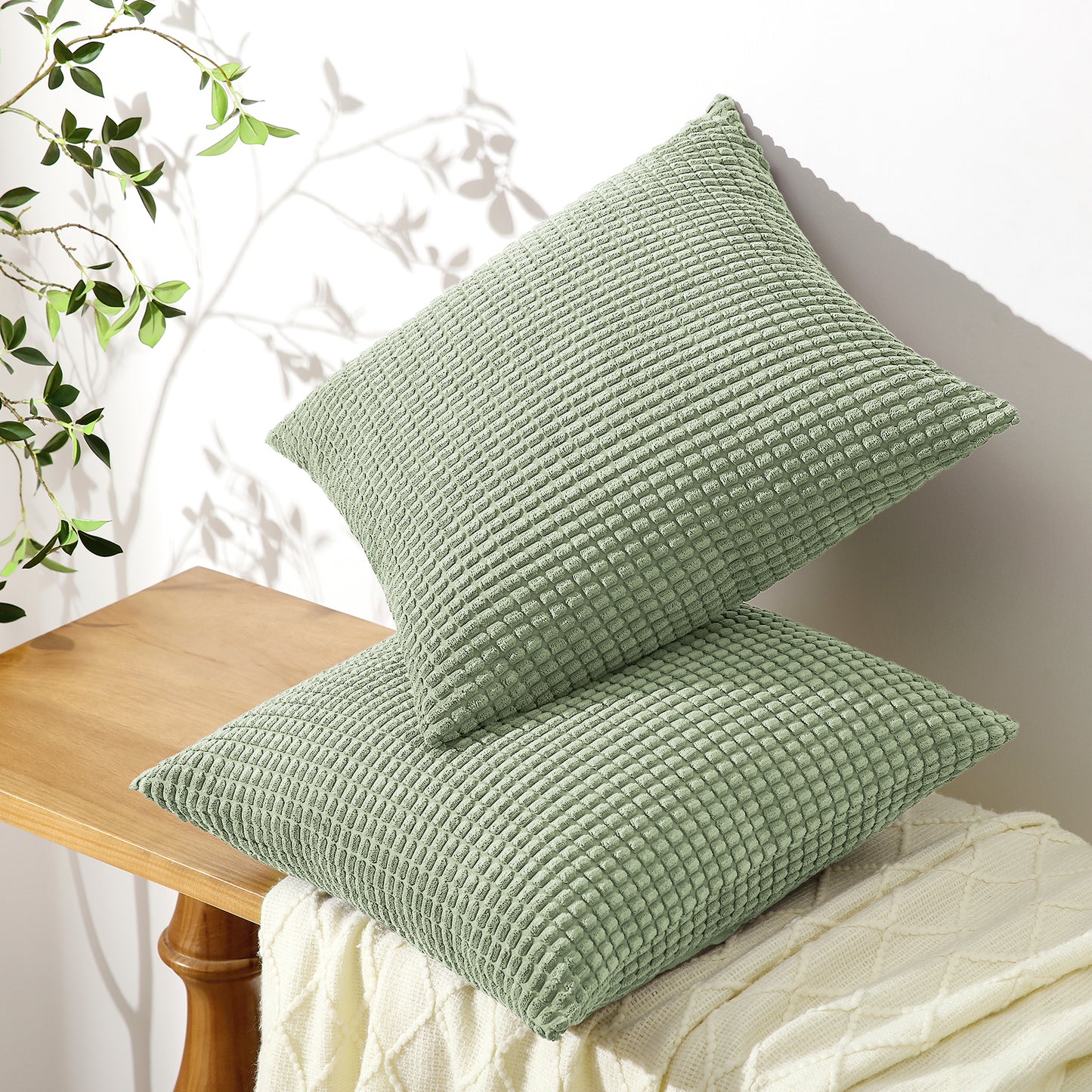 Soft Corduroy Corn-Kernel Pattern Pillowcases in Sage Green