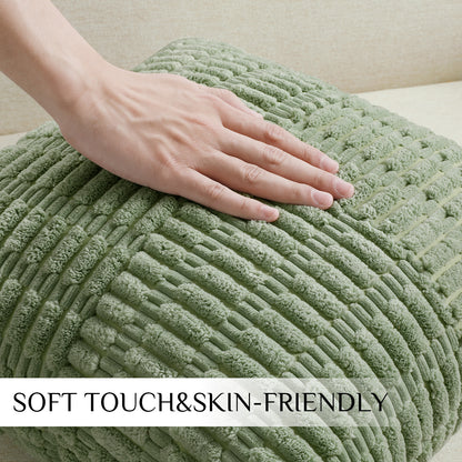 Soft Corduroy Puffy Irregularly Stripe Pattern Pillowcases in Green